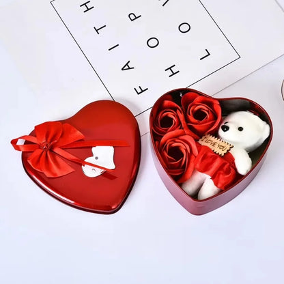 Heart Shaped Teddy Box With Eternal Roses