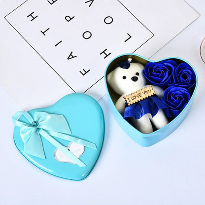 Heart Shaped Teddy Box With Eternal Roses