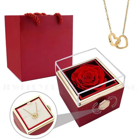 Eternal Rose Necklace Set With Rotating Box